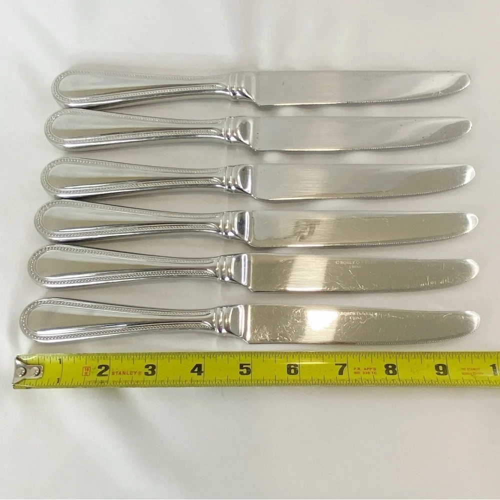 Roberts & Belk Lot of 6 Dinner Knives Continental Bead Discontinued Grp B